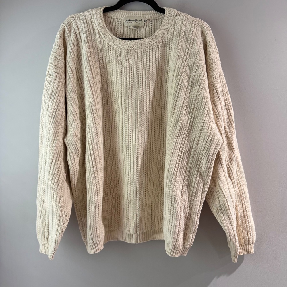 Eddie Bauer Ribbed Knit Sweater Mens XXL Cream‎ Excellent 100% Cotton Pullover